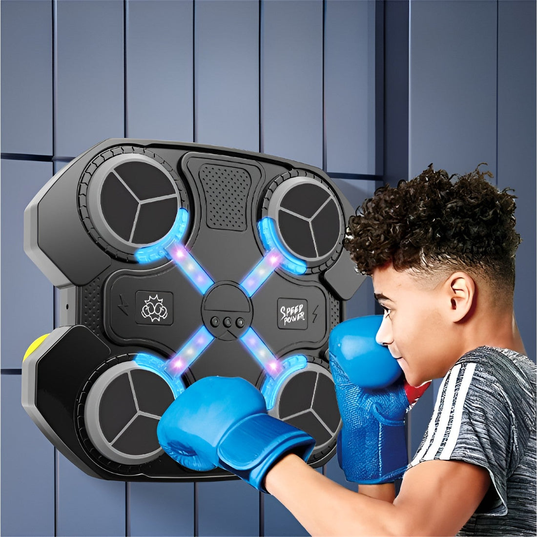 Jucărie de box interactivă cu muzică și lumini, mănuși incluse, neagră