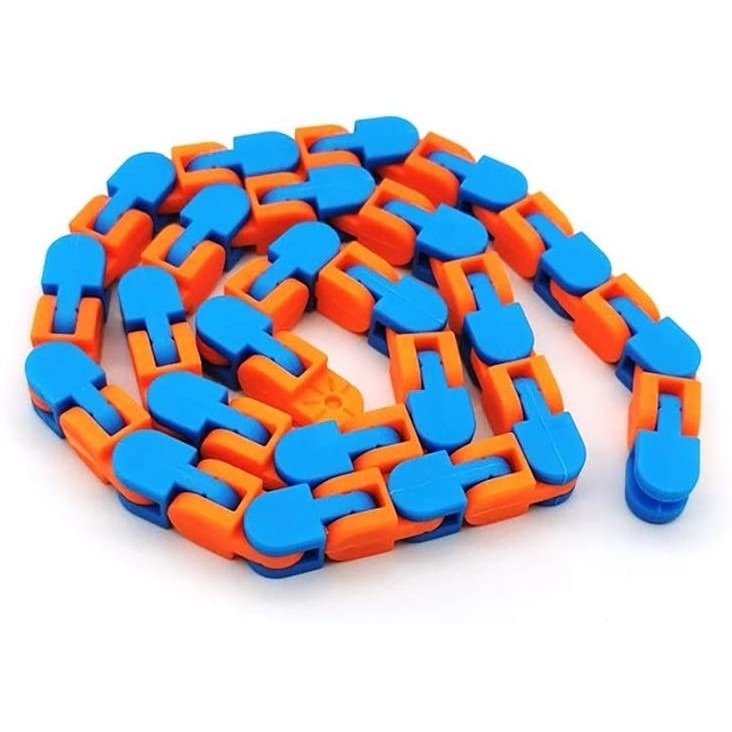 Jucărie senzorială antistres puzzle tip șarpe – fidget toy de îmbinat, 24 piese, portocaliu-albastru
