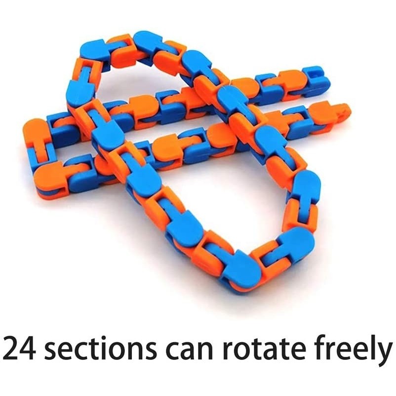 Jucărie senzorială antistres puzzle tip șarpe – fidget toy de îmbinat, 24 piese, portocaliu-albastru