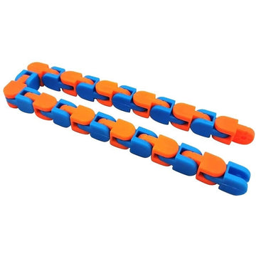 Jucărie senzorială antistres puzzle tip șarpe – fidget toy de îmbinat, 24 piese, portocaliu-albastru