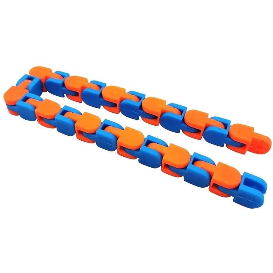 Jucărie senzorială antistres puzzle tip șarpe – fidget toy de îmbinat, 24 piese, portocaliu-albastru