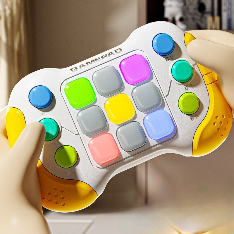 Consolă Pop‑It interactivă cu 6 butoane și 5 moduri de joc – galben/gri