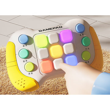 Consolă Pop‑It interactivă cu 6 butoane și 5 moduri de joc – galben/gri