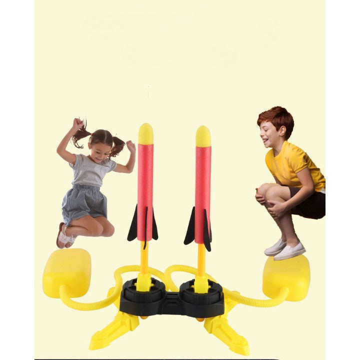 Lansator rachete cu picior pentru copii – 2 lansatoare, 6 rachete cu lumini