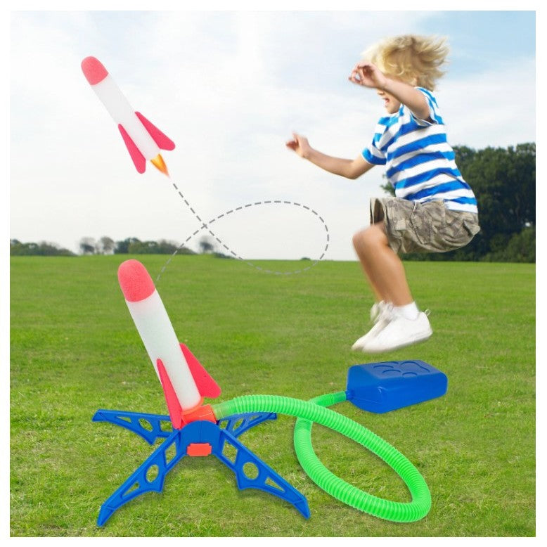 Jucărie lansator rachete cu piciorul – distracție activă și în aer liber pentru cei mici