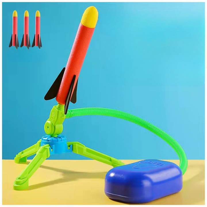 Lansator cu picior pentru copii – 1 bază + 3 rachete din spumă, joc interactiv exterior