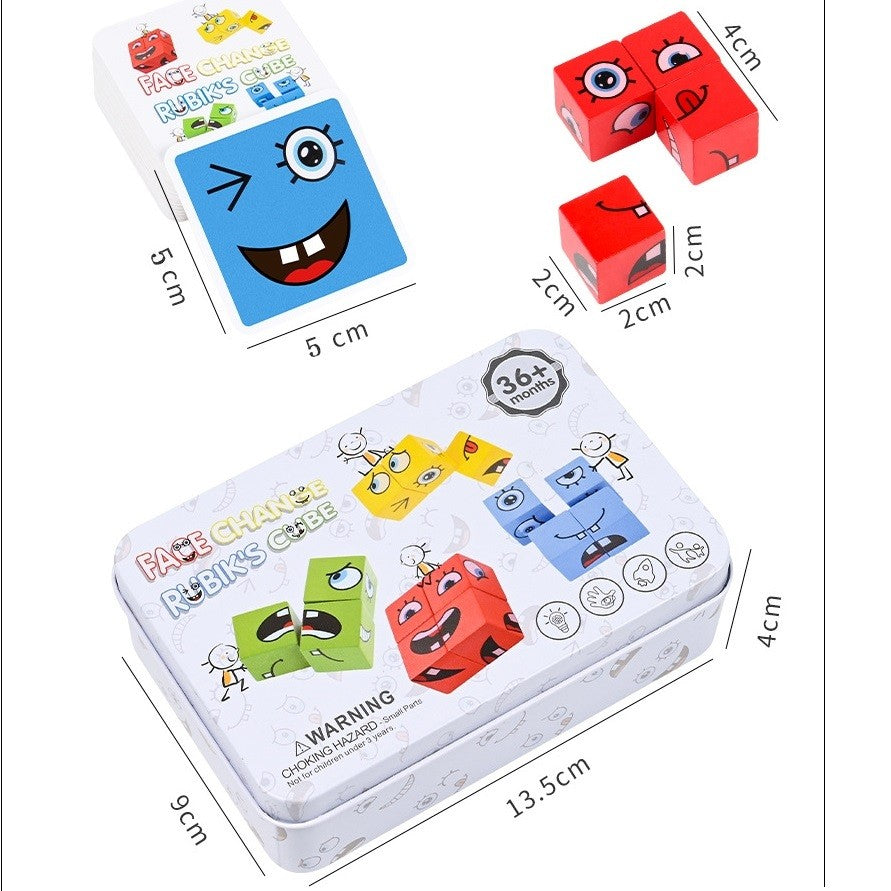 Cub educativ din lemn cu 64 de carduri – jucărie Montessori portabilă