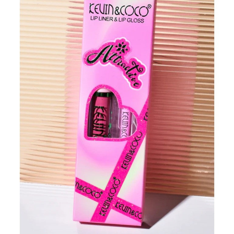 Set buze 2 piese: creion contur și ruj lichid roz intens