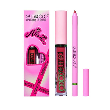Set buze 2 piese: creion contur și ruj lichid roz intens