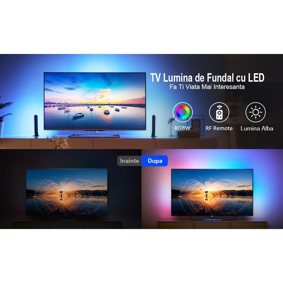 Kit bandă LED RGB 5m cu 270 LED-uri SMD 5050, telecomandă 44 taste și transformator, IP65