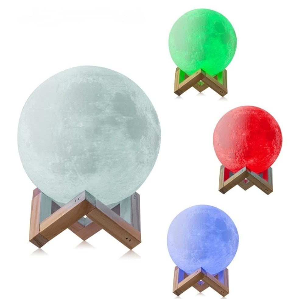 Lampa de veghe lună 3D multicolor 8 cm – baterii, stand inclus, ambient magic
