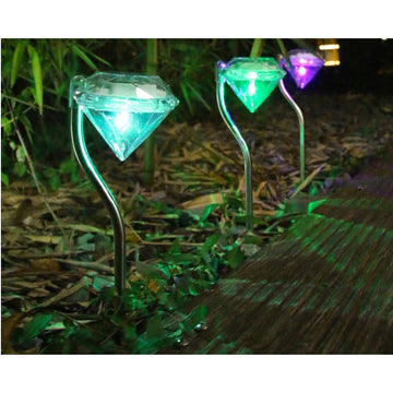 Lampă solară LED pentru grădină, tip diamant, multicoloră, 30 cm, 600mAh