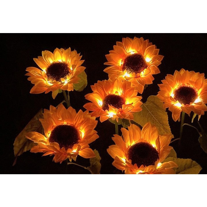 Lampă solară LED tip floarea-soarelui cu 3 flori – iluminare decorativă pentru grădină, 70 cm înălțime