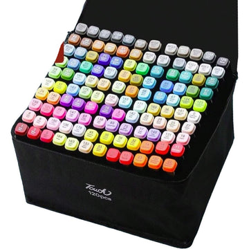 Set profesional 120 markere alcoolice, vârf lat și precis + geantă organizatoare