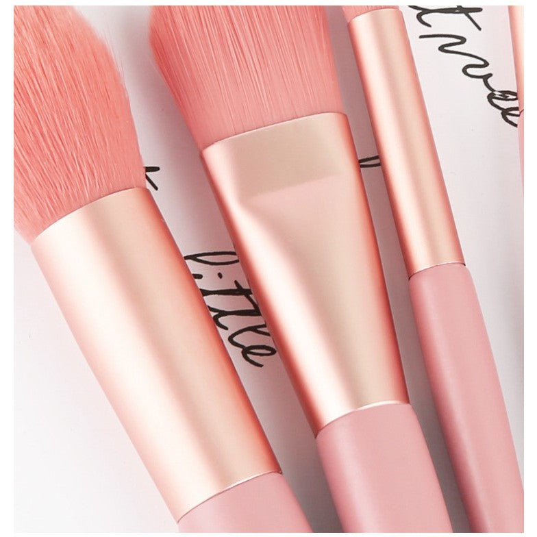 Mini Set Portabil 8 Pensule Machiaj cu Husă Roz – Ideal pentru Călătorii și Retușuri