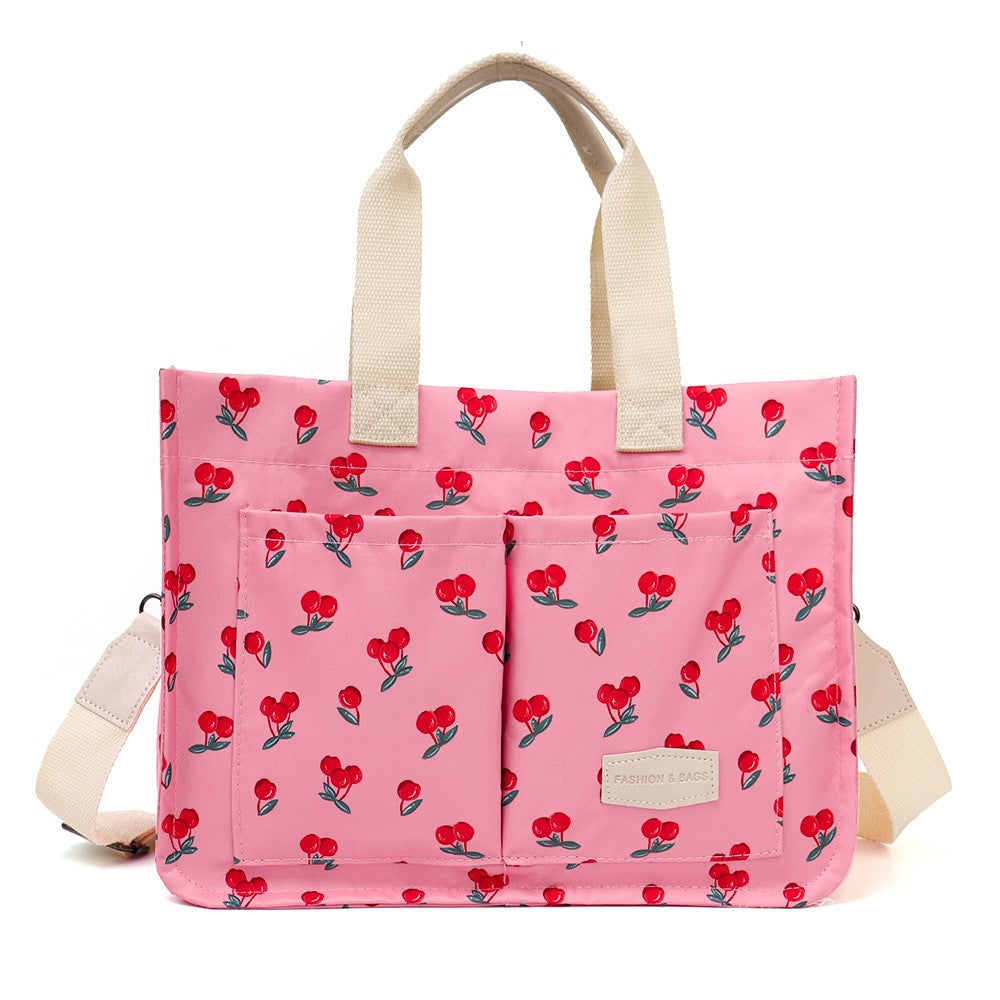 Geantă multifunctională de mână/umăr, imprimeu fructe, 33,5×25×14,5 cm, textil multicolor