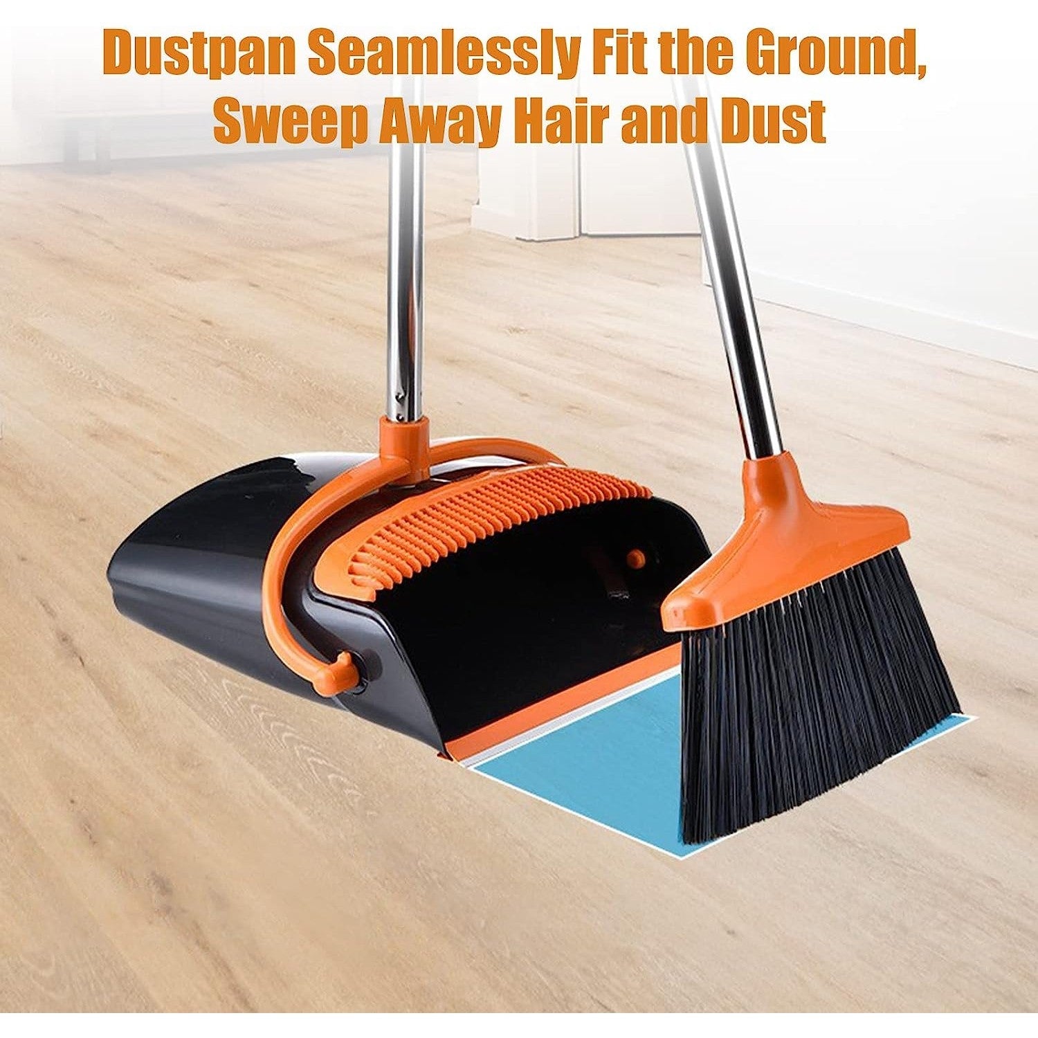 Set mătură și făraș cu coadă – depozitare verticală 83 cm, plastic & oțel, portocaliu-negru