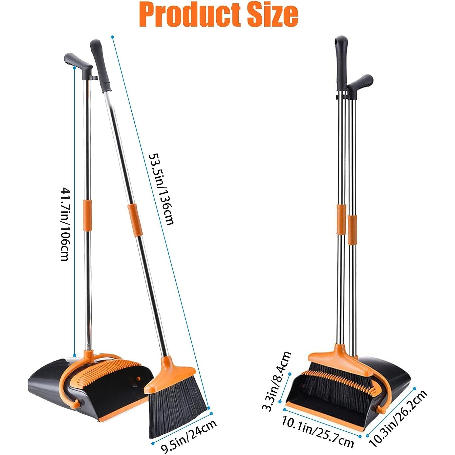 Set mătură și făraș cu coadă – depozitare verticală 83 cm, plastic & oțel, portocaliu-negru