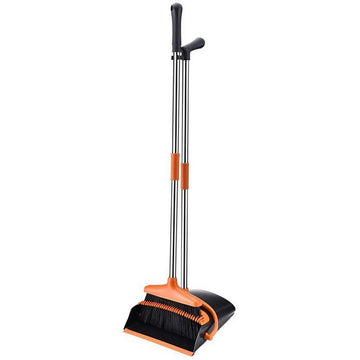 Set mătură și făraș cu coadă – depozitare verticală 83 cm, plastic & oțel, portocaliu-negru