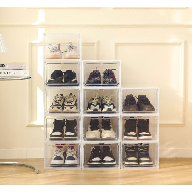 Cutie Organizatoare Transparentă pentru Pantofi – Ușă Magnetică Frontală, Stivuibilă, 36x28x21cm