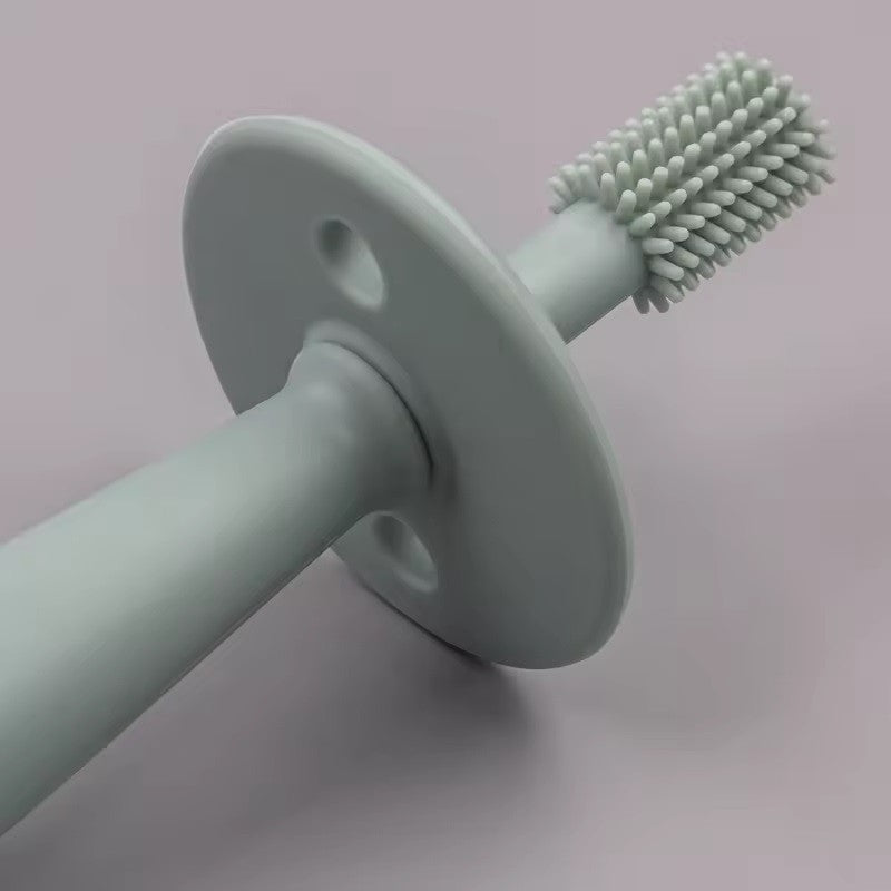 Periuță de dinți silicon pentru bebeluși – 360°, fără BPA, cu barieră anti-înghițire, albastră