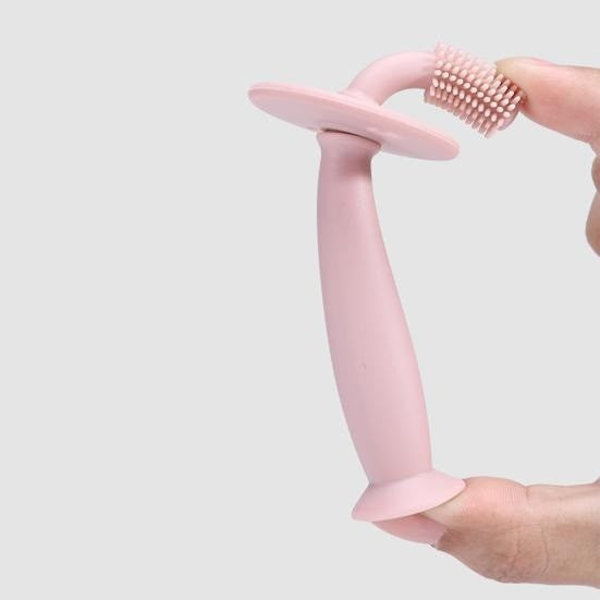 Periuță de dinți silicon pentru bebeluși – 360°, fără BPA, cu barieră anti-înghițire, albastră