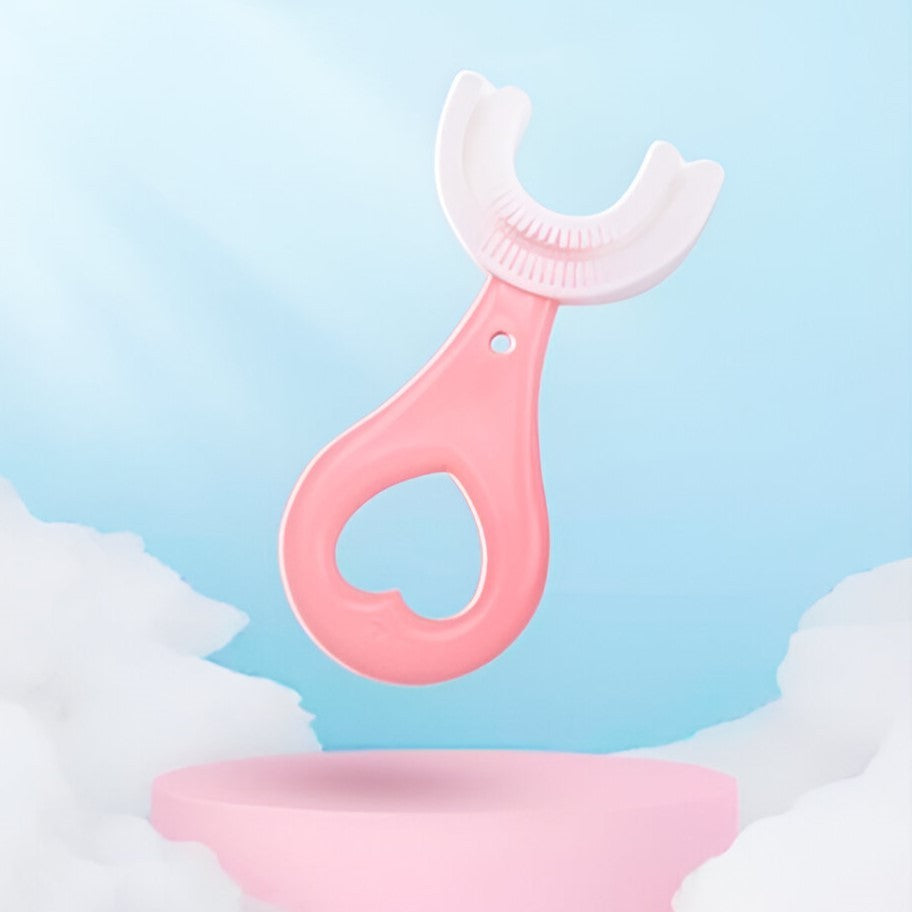 Periuță de Dinți în Formă de U pentru Copii 2–6 Ani – Peri Moi, Roz, Model Inimă