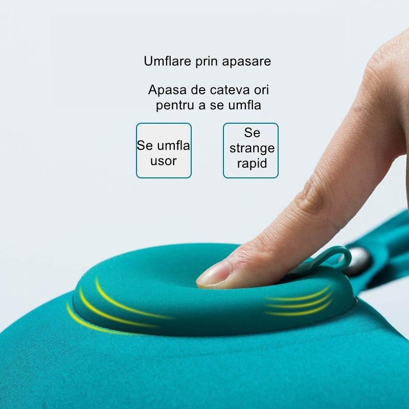 Pernă de gât gonflabilă în formă de U – portabilă, catifelată, ideală pentru călătorii