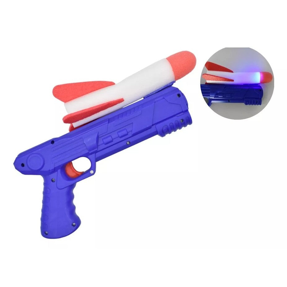 Pistol de jucărie cu lansator rachetă LED – număr recomandat 3+ ani