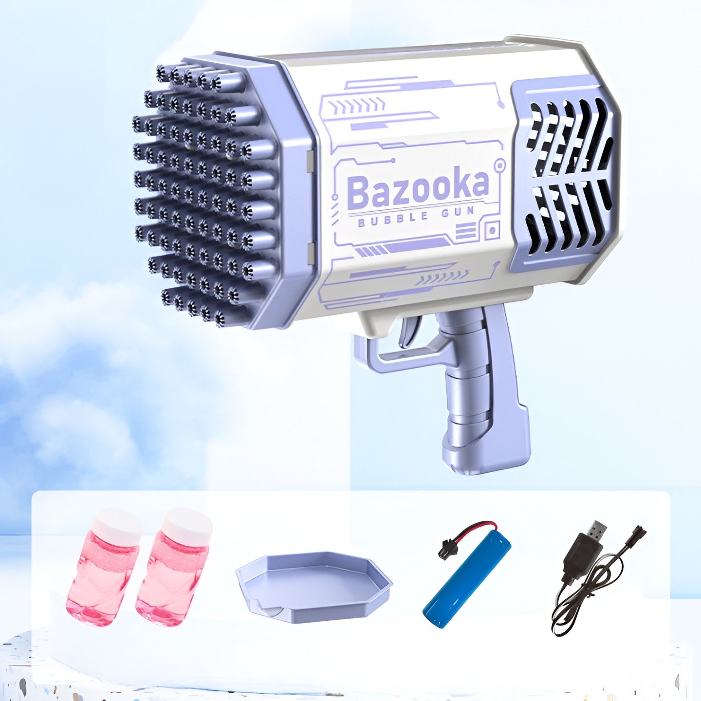 Pistol de bule de săpun cu 69 găuri și lumini colorate – 24 cm, roz