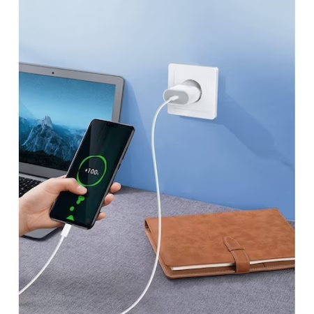 Set Incarcator Universal Fast Charge 20W si Cablu de Date Fast Charge 1M Type-C - Type-C, compatibil cu Samsung, Huawei si alte dispozitive cu intrarea Type C, Alb