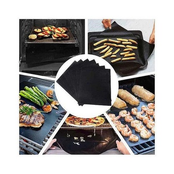Set 4 Folii Antiaderente din Teflon, Multifunctionale, Rezistente la Apa si Temperaturii Ridicate, pentru Gratar, Cuptor, BBQ Grill, 40x33 cm, Negru