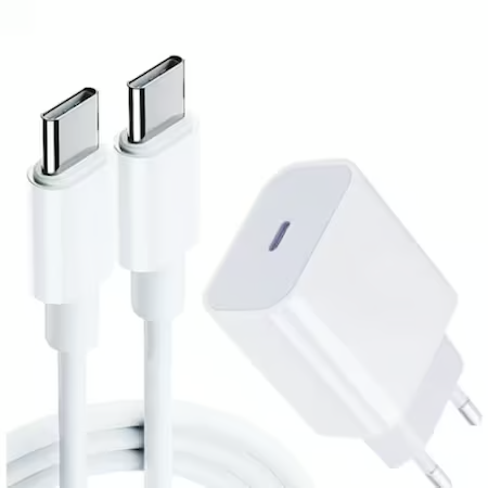 Set Incarcator Universal Fast Charge 20W si Cablu de Date Fast Charge 1M Type-C - Type-C, compatibil cu Samsung, Huawei si alte dispozitive cu intrarea Type C, Alb