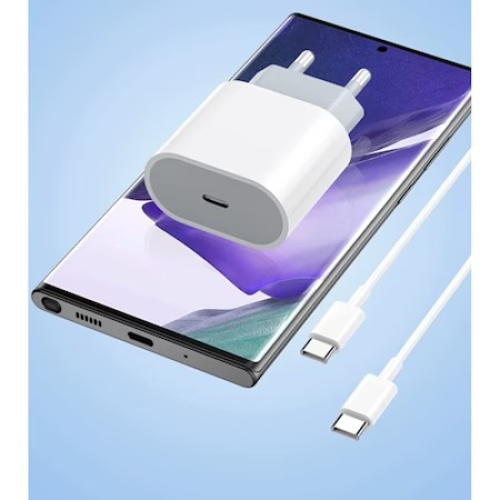 Set Incarcator Universal Fast Charge 20W si Cablu de Date Fast Charge 1M Type-C - Type-C, compatibil cu Samsung, Huawei si alte dispozitive cu intrarea Type C, Alb