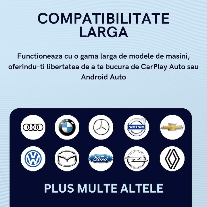 Adaptor Wireless Compatibil cu Apple Carplay si Android Auto, PRINTERY®, Fara Lag, Stabil, Actualizare la zi, Compatibil cu masinile fabricate incepand din 2015 si dispozitivele iOS 10+ si Android 11, Alb
