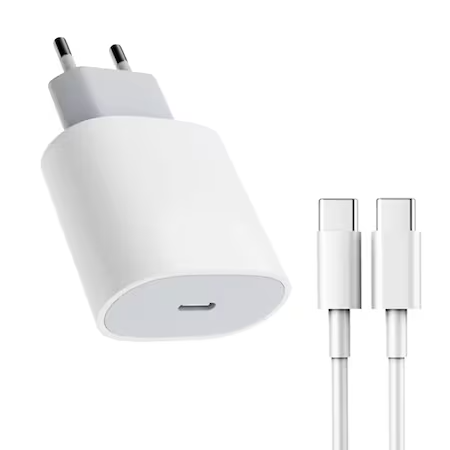 Set Incarcator Universal Fast Charge 20W si Cablu de Date Fast Charge 1M Type-C - Type-C, compatibil cu Samsung, Huawei si alte dispozitive cu intrarea Type C, Alb