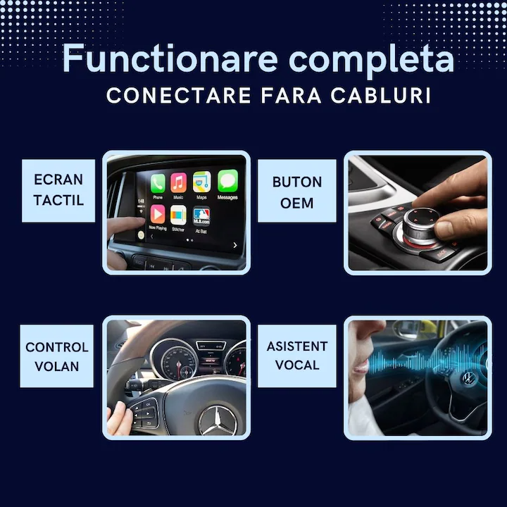 Adaptor Wireless Compatibil cu Apple Carplay si Android Auto, PRINTERY®, Fara Lag, Stabil, Actualizare la zi, Compatibil cu masinile fabricate incepand din 2015 si dispozitivele iOS 10+ si Android 11, Alb