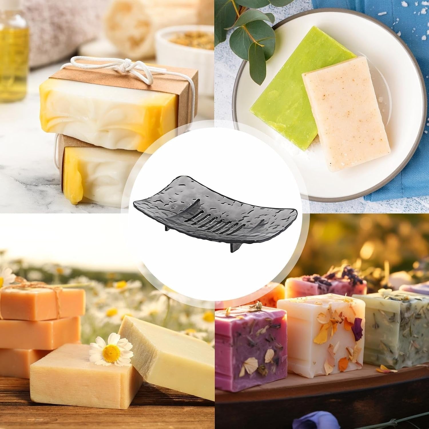 Savonieră plastic gri cu scurgere – design modern 15×9 cm