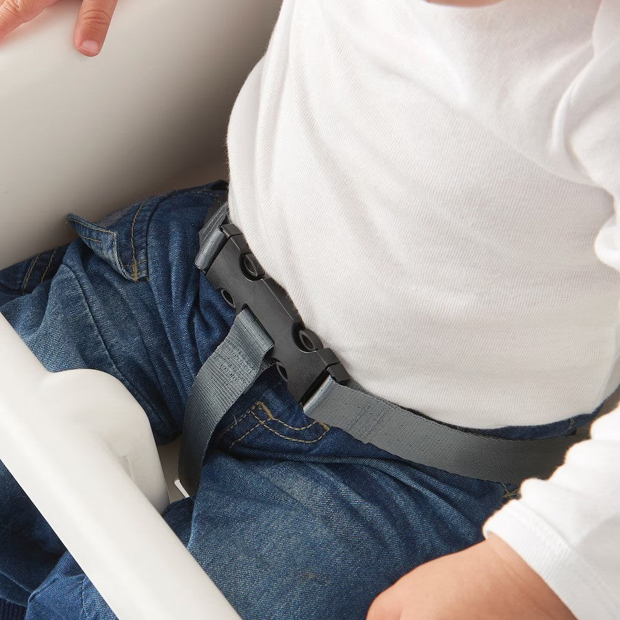 Scaun de Masă Telescopic Gri pentru Bebeluși 6–32 Luni – Reglabil pe Înălțime cu Centură și Suport Picioare