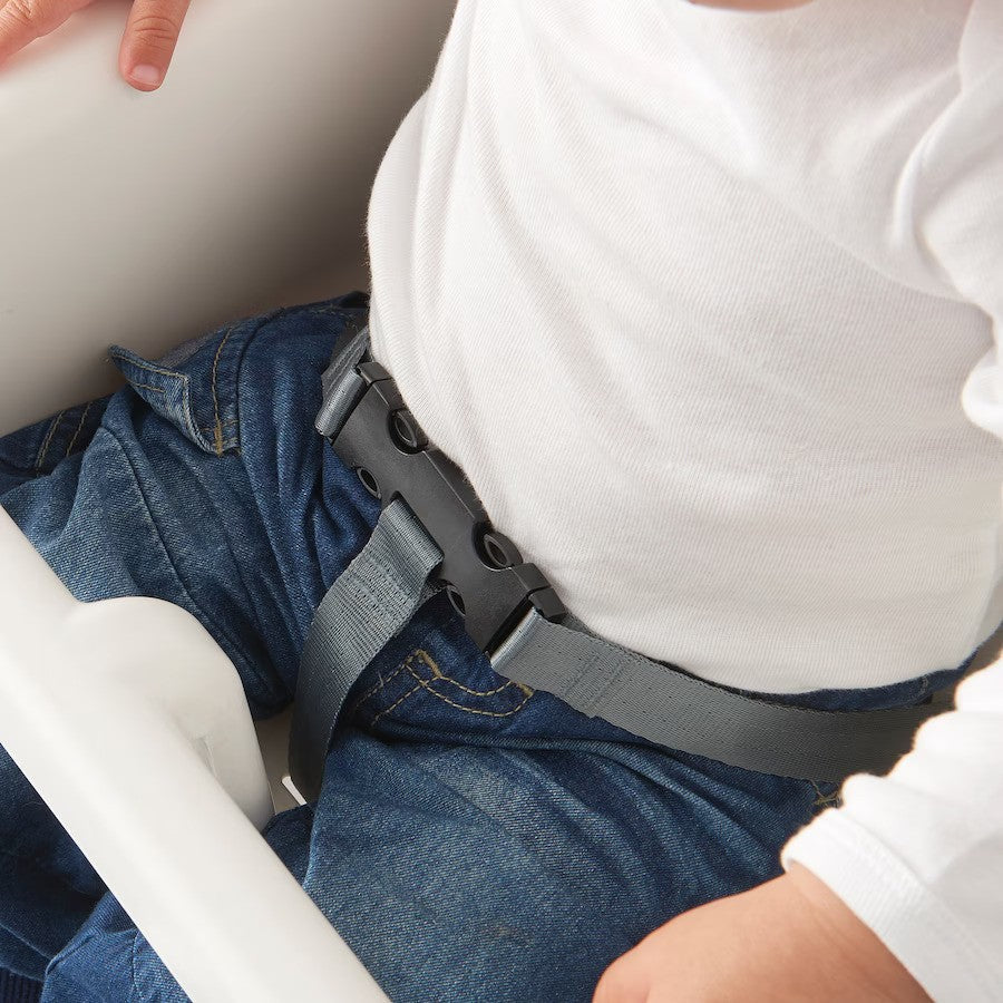 Scaun de Masă Telescopic pentru Bebeluși 6–32 Luni – Reglabil cu Centură și Suport Picioare, Alb