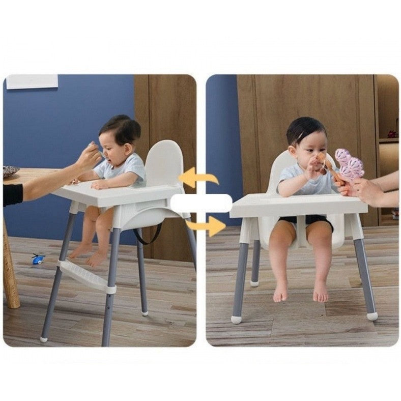 Scaun de Masă Telescopic Gri pentru Bebeluși 6–32 Luni – Reglabil pe Înălțime cu Centură și Suport Picioare