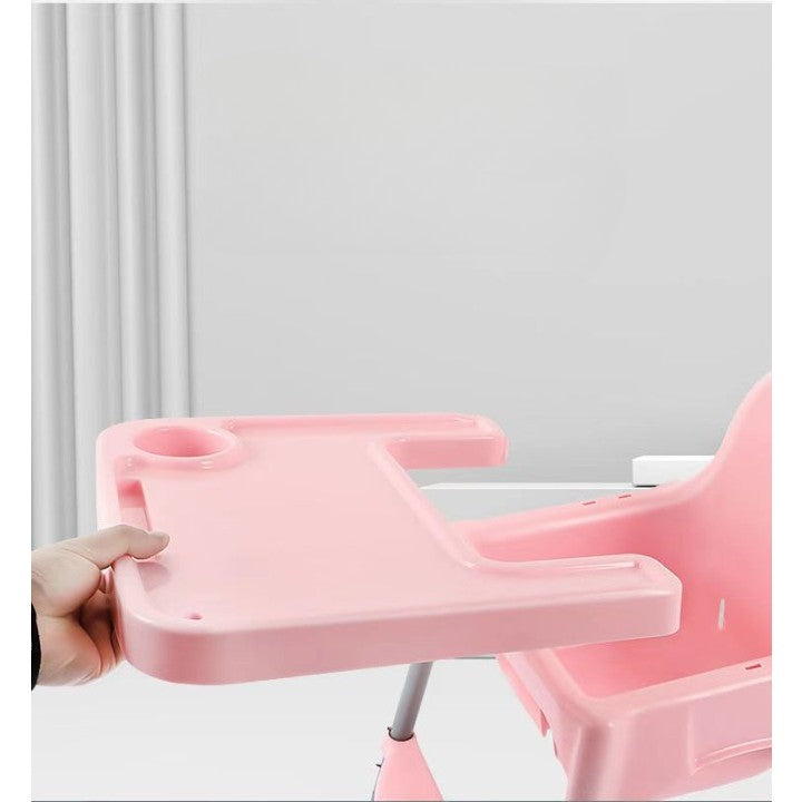 Scaun telescopic de masă pentru bebeluși și copii, cu suport pentru picioare și centură de siguranță reglabilă – ideal pentru vârsta 6-32 luni, roz