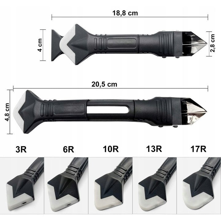 Set racletă pentru îndepărtare adeziv, silicon și lipici cu 5 capete din silicon