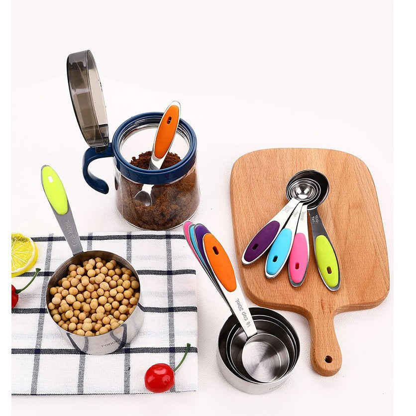 Set 10 piese măsurare bucătărie – linguri și căni gradate inox și silicon