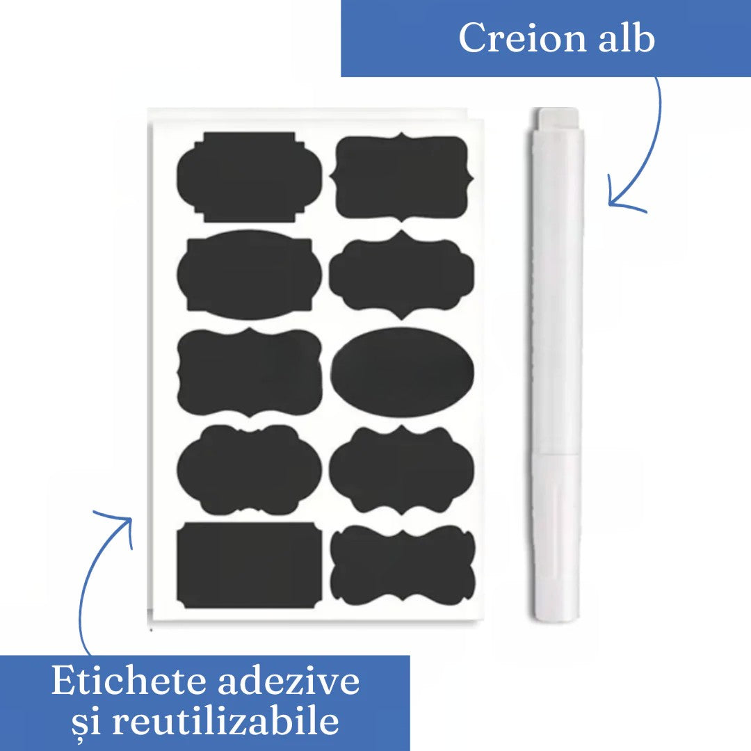 Set 7 recipiente organizare alimente etanșe, cu etichete reutilizabile și cupă de măsurare, plastic dur transparent