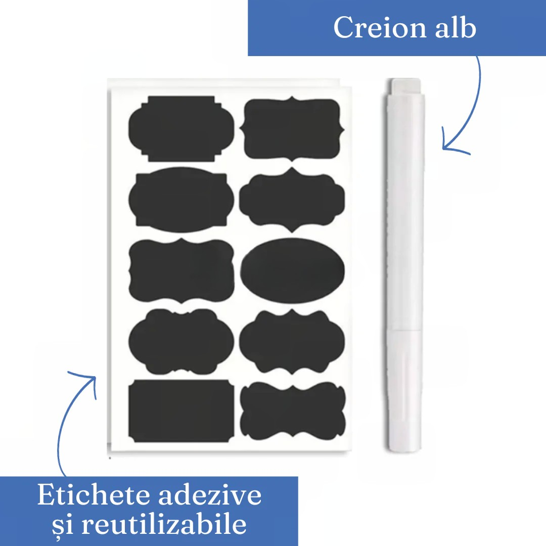 Set 7 Recipiente Organizare Alimente cu Inchidere Etansa si Etichete Reutilizabile – 4 Dimensiuni, Plastic Transparent Dur