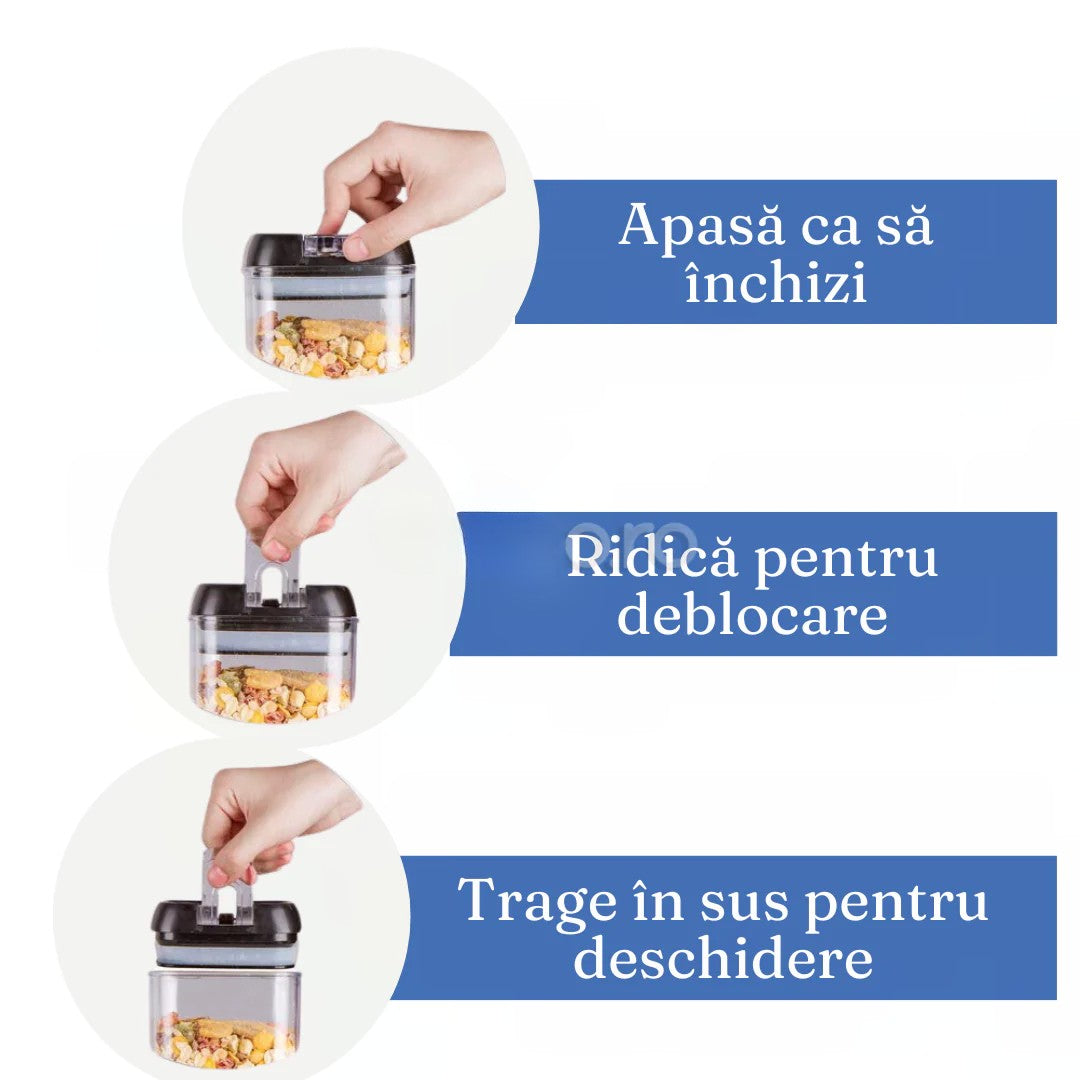 Set 7 recipiente organizare alimente etanșe, cu etichete reutilizabile și cupă de măsurare, plastic dur transparent