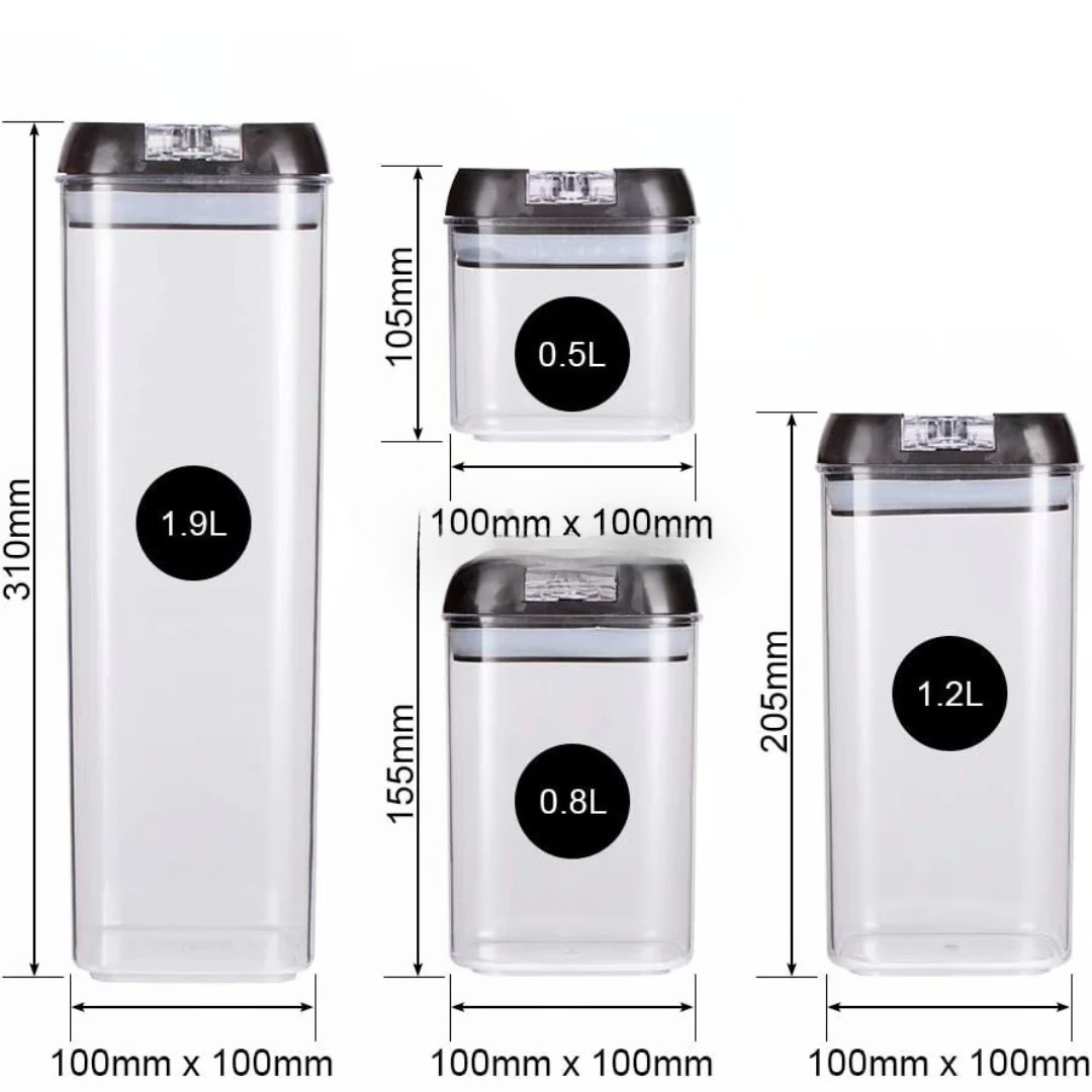 Set 7 Recipiente Organizare Alimente cu Inchidere Etansa si Etichete Reutilizabile – 4 Dimensiuni, Plastic Transparent Dur