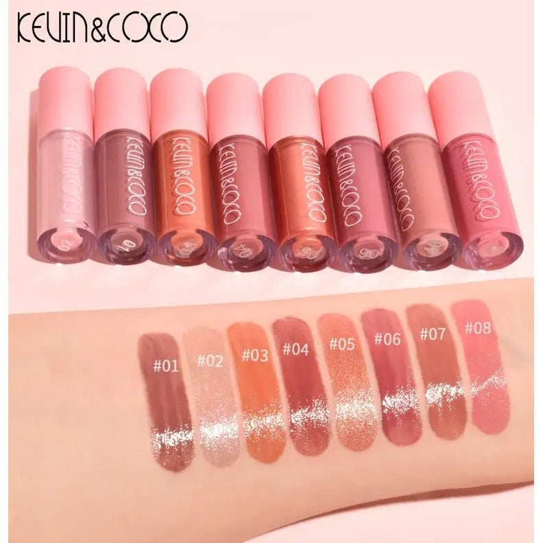 Set 8 lip gloss nude și rose – luciu buze intens și natural