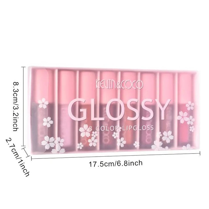 Set 8 lip gloss nude și rose – luciu buze intens și natural